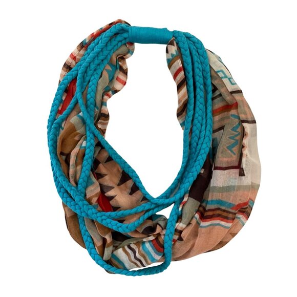 Aztec Infinity Scarf Womens OS Turquoise Braided Southwestern Style - Picture 8 of 11